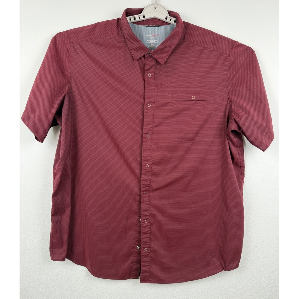 Swiss Tech Shirt Mens 3XL Burgundy Excellent Casual Short Sleeve Snap Front